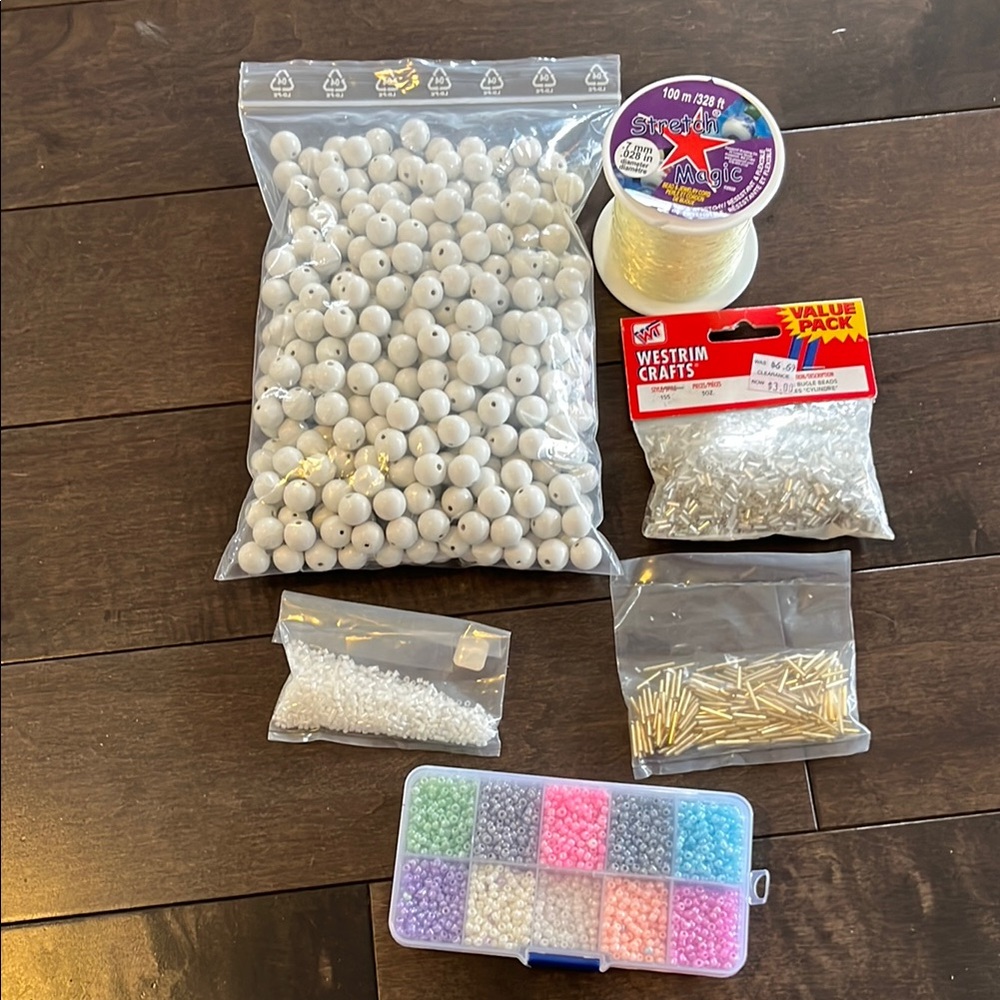 Bead and String Set - White and Multicolor